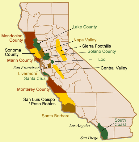La variedad de Los vinos de California. En el estado californiano se cultivan más de 100 variedades de uva tintas y una gran diversidad de uvas blancas.